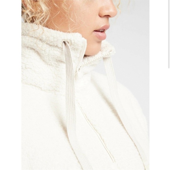 Athleta Talus Sherpa Half Zip Pullover Sweatshirt Teddy Fleece Jacket L Cream 15 - Picture 7 of 13